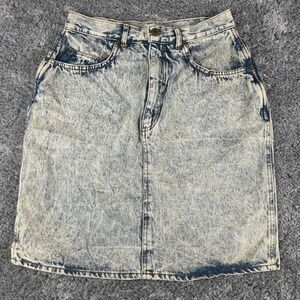 Vintage Sports Fever Denim Skirt Womens 9/10 Blue Acid Wash High Waist Mini 80s